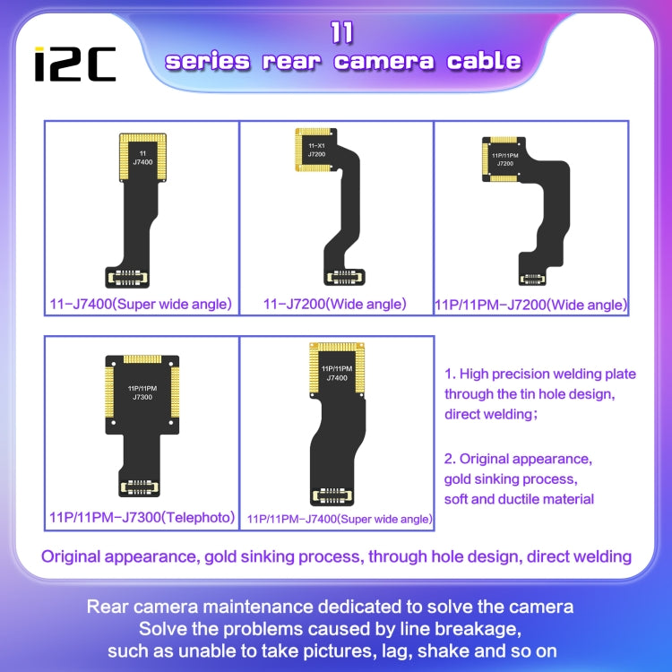 i2C Back Facing Telephoto Camera Cable, For iPhone XS / XS Max J4000, For iPhone 11 Pro / 11 Pro Max J7300, For iPhone 12 Pro J10400, For iPhone 12 Pro Max J10500