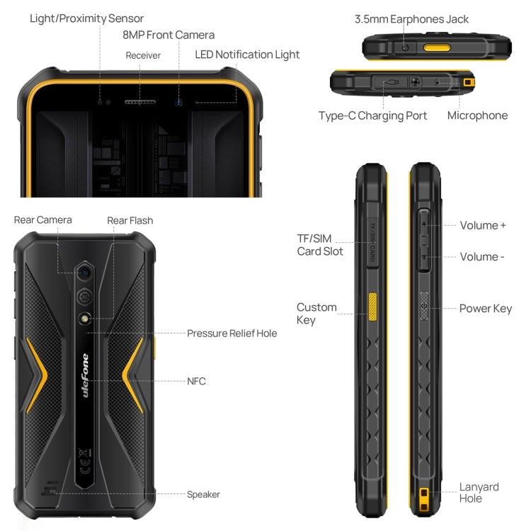 Ulefone Armor X12 Pro, IP68/IP69K Rugged Phone, 5.45 inch Android 16 MediaTek Helio G36 Octa Core, Network: 4G, NFC, 4GB+64GB