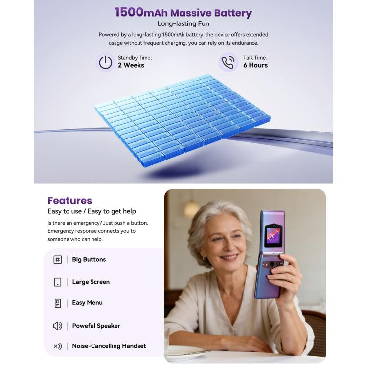 HAMTOD T8 4G Flip Phone, 2.8 inch + 1.77 inch, VoLTE, BT, SOS, OTG, EU Version, US Version