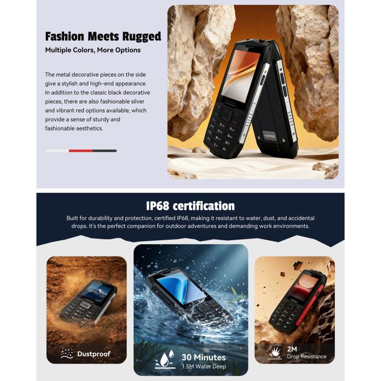 HAMTOD H3 Rugged Phone, 2.8 inch T107 ARM CortexTM A7 Quad-core 1.0GHz, Network: 4G, VoLTE, BT, SOS, EU Version, US Version