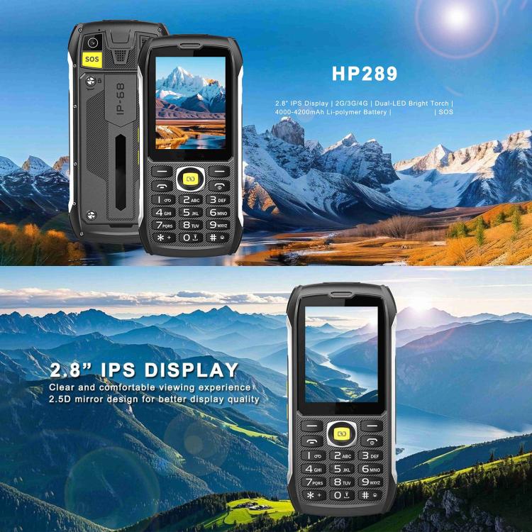 HP289X 4G IP68 Rugged Phone, 2.8 inch, 4500mAh Battery, Network: 4G, BT, FM, SOS, Torch, EU Plug, US Plug, UK Plug, AU Plug