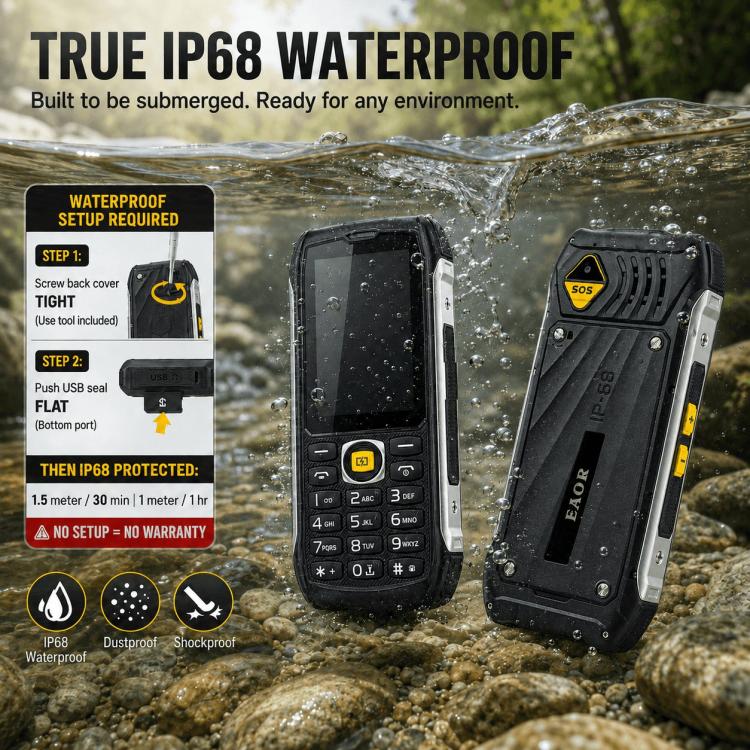 HP336 4G IP68 Rugged Phone, 3.5 inch, 4500mAh Battery, Network: 4G, BT, FM, SOS, Torch, EU Plug, US Plug, UK Plug, AU Plug