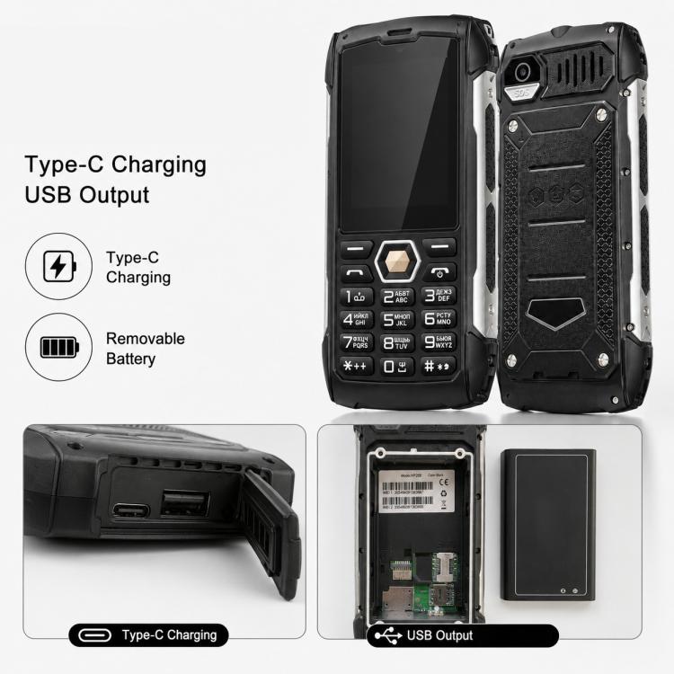 HP288 IP68 Rugged Phone, 2.8 inch, 4000mAh Battery, Network: 2G, BT, FM, SOS, Torch, Russian Keyboard, EU Plug, US Plug, UK Plug, AU Plug