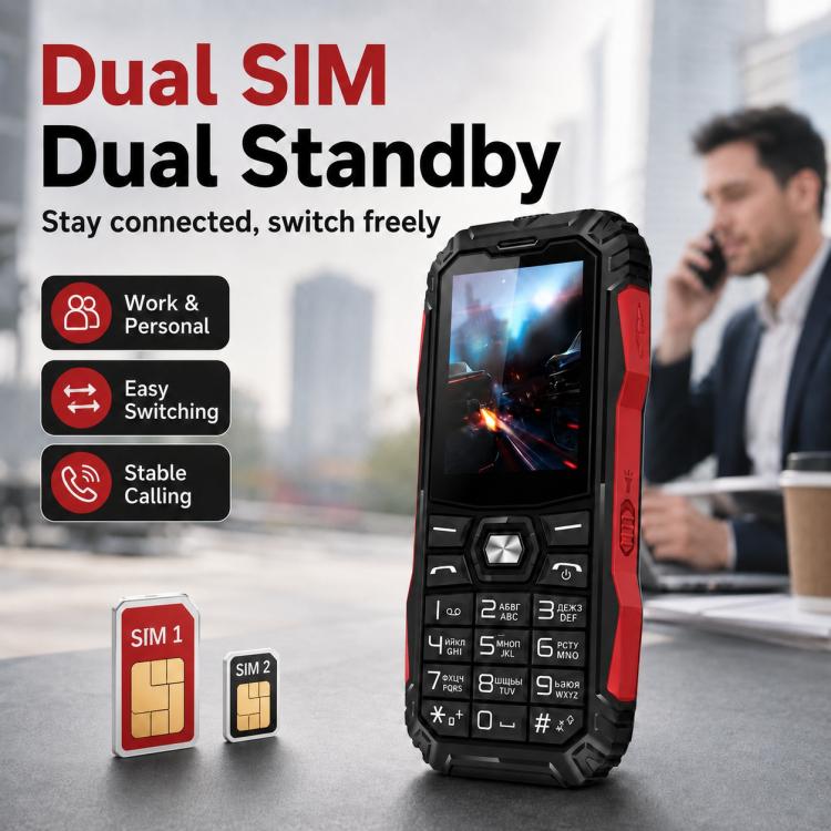 HE248 Rugged Style Phone, 2.4 inch, 3D Keys Network: 2G, Dual SIM, BT, Torch, Russian Keyboard, No Power Plug, US Plug, UK Plug