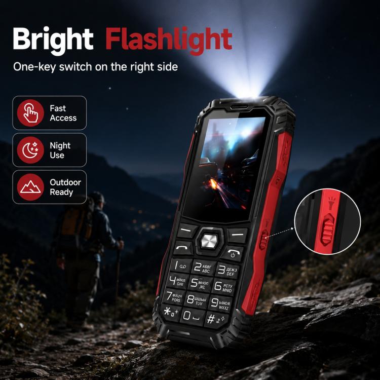 HE248 Rugged Style Phone, 2.4 inch, 3D Keys Network: 2G, Dual SIM, BT, Torch, Russian Keyboard, No Power Plug, US Plug, UK Plug