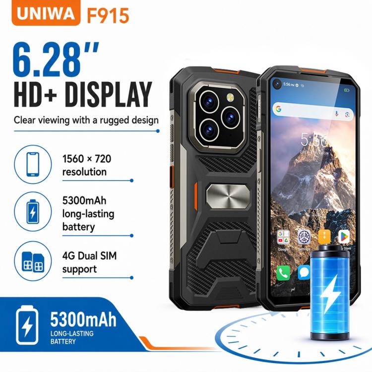 UNIWA F915 Rugged Phone, 4GB+64GB,  6.28 inch Android 160 Unisoc T310 Quad Core, Network: 4G, NFC, EU Plug, US Plug, UK Plug, AU Plug