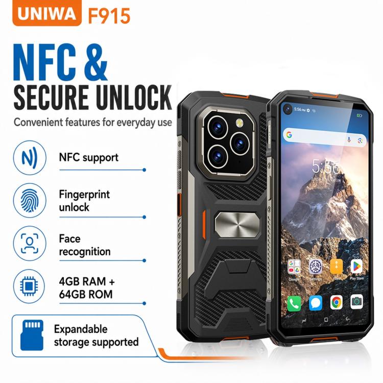 UNIWA F915 Rugged Phone, 4GB+64GB,  6.28 inch Android 160 Unisoc T310 Quad Core, Network: 4G, NFC, EU Plug, US Plug, UK Plug, AU Plug