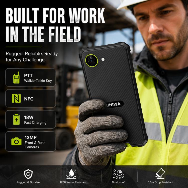 UNIWA F999 Rugged Phone, 4GB+64GB, 5.33 inch Android 16.0 Unisoc T615 UMS9230E Octa Core, PTT Button, Network: 4G, NFC, EU Plug, US Plug, UK Plug, AU Plug