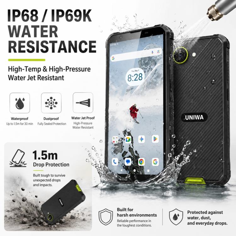 UNIWA F999 Rugged Phone, 4GB+64GB, 5.33 inch Android 16.0 Unisoc T615 UMS9230E Octa Core, PTT Button, Network: 4G, NFC, EU Plug, US Plug, UK Plug, AU Plug