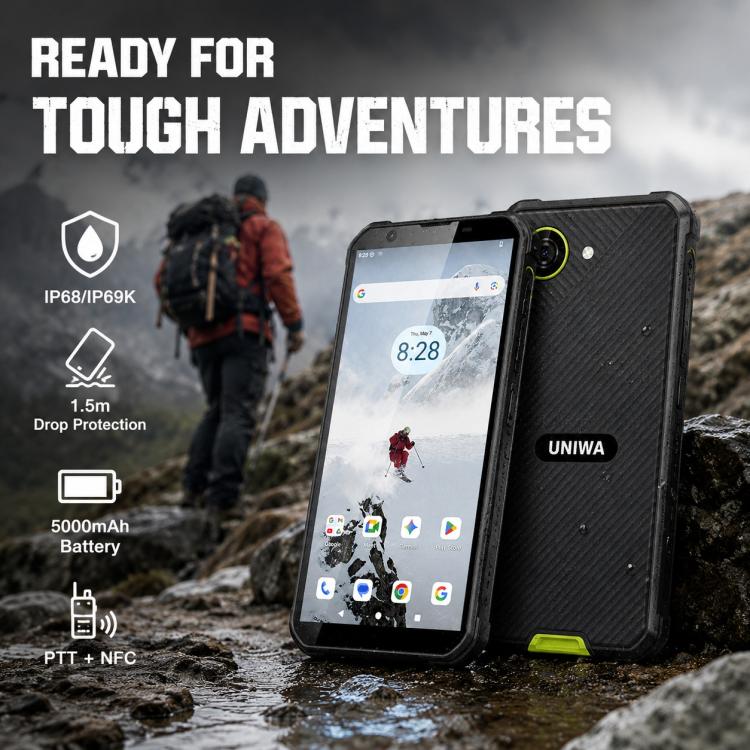 UNIWA F999 Rugged Phone, 4GB+64GB, 5.33 inch Android 16.0 Unisoc T615 UMS9230E Octa Core, PTT Button, Network: 4G, NFC, EU Plug, US Plug, UK Plug, AU Plug