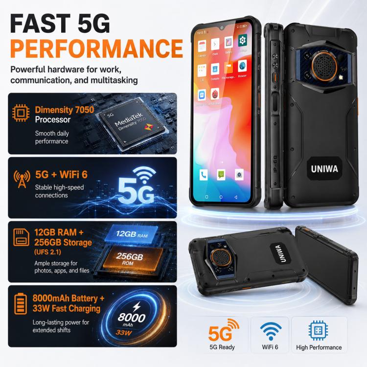 UNIWA NR6600 Rugged Phone, 12GB+256GB, 6.6 inch Android 12.0 MediaTek Dimensity 7050 Octa Core, 8000mAh Battery, Network: 5G, NFC, PTT, OTG, EU Plug, US Plug, UK Plug, AU Plug
