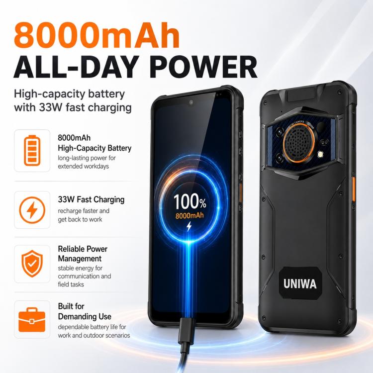 UNIWA NR6600 Rugged Phone, 12GB+256GB, 6.6 inch Android 12.0 MediaTek Dimensity 7050 Octa Core, 8000mAh Battery, Network: 5G, NFC, PTT, OTG, EU Plug, US Plug, UK Plug, AU Plug