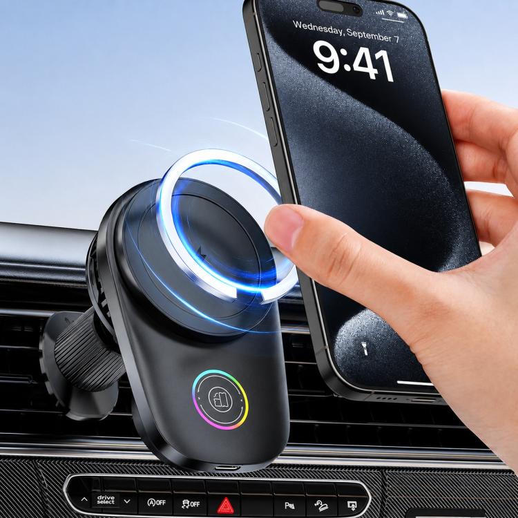 15W Magnetic Wireless Charger Car Mount, Touch Rotatable, Built-in Cooling & RGB Light, T15