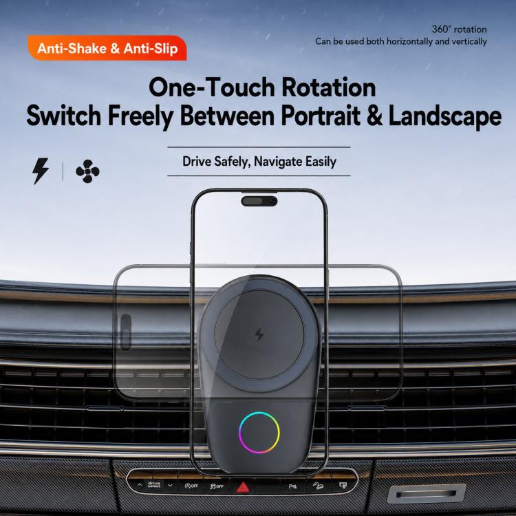 15W Magnetic Wireless Charger Car Mount, Touch Rotatable, Built-in Cooling & RGB Light, T15