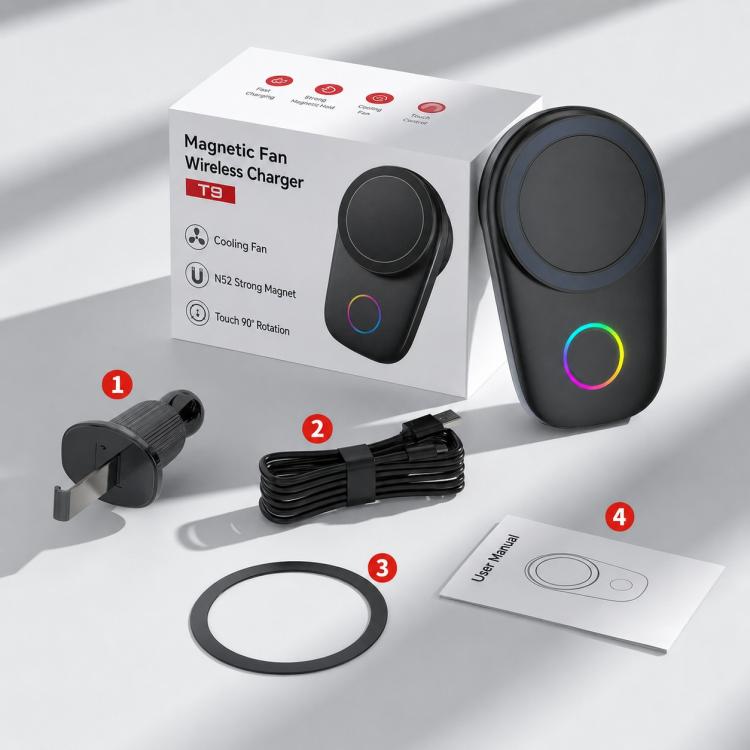 15W Magnetic Wireless Charger Car Mount, Touch Rotatable, Built-in Cooling & RGB Light, T15