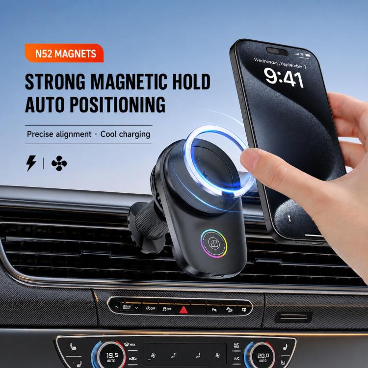 15W Magnetic Wireless Charger Car Mount, Touch Rotatable, Built-in Cooling & RGB Light, T15