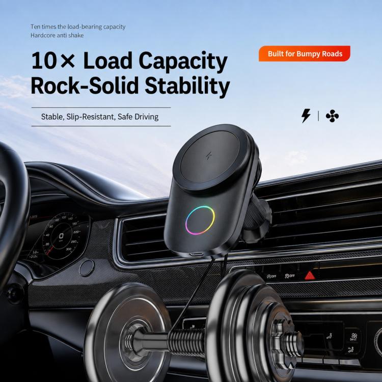 15W Magnetic Wireless Charger Car Mount, Touch Rotatable, Built-in Cooling & RGB Light, T15