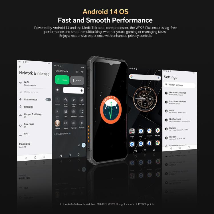 Oukitel WP23 Plus Rugged Phone, 8GB+256GB, 6.52 inch Android 14.0Unisoc T606 Octa-core, NFC, OTG, Network: 4G, WP23 Plus, WP23 Plus 8GB+256GB