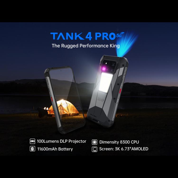 Unihertz Tank 4 Pro Projector Rugged Phone, 18GB+1TB, Night Vision, 6.73 inch Android 13 Dimensity 8300 Octa Core, Network: 5G, NFC, 18GB+1TB