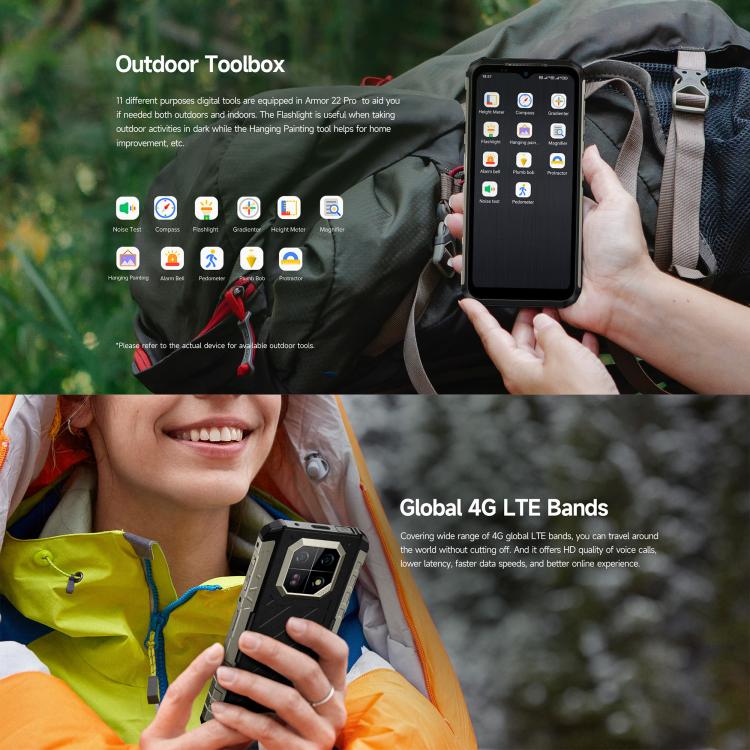 Ulefone Armor 22 Pro IP68/IP69K Rugged Phone, 8GB+256GB, 6.58 inch Android 16 MediaTek Helio G200 Octa Core, Network: 4G, NFC, OTG, 8GB+256GB