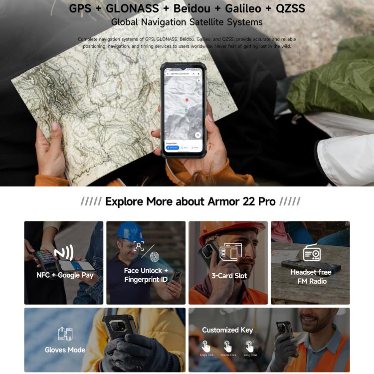 Ulefone Armor 22 Pro IP68/IP69K Rugged Phone, 8GB+256GB, 6.58 inch Android 16 MediaTek Helio G200 Octa Core, Network: 4G, NFC, OTG, 8GB+256GB