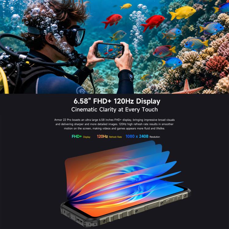 Ulefone Armor 22 Pro IP68/IP69K Rugged Phone, 8GB+256GB, 6.58 inch Android 16 MediaTek Helio G200 Octa Core, Network: 4G, NFC, OTG, 8GB+256GB