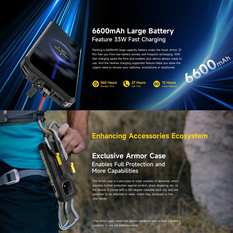 Ulefone Armor 22 Pro IP68/IP69K Rugged Phone, 8GB+256GB, 6.58 inch Android 16 MediaTek Helio G200 Octa Core, Network: 4G, NFC, OTG, 8GB+256GB