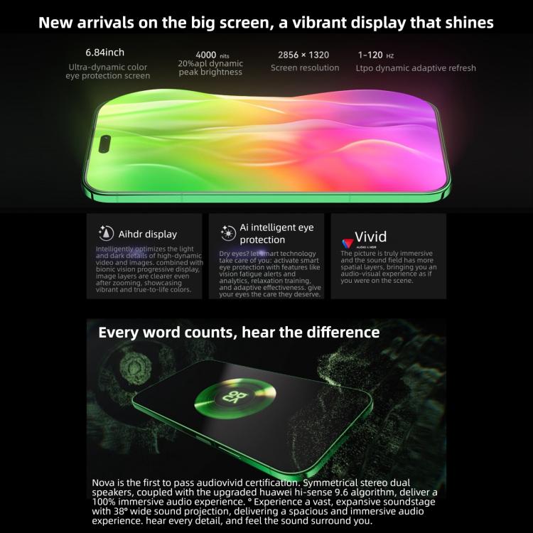 Huawei nova 15 Pro, Kunlun Glass, 12GB+256GB, Side Fingerprint Identification, 6.84 inch HarmonyOS 6.0 Kirin 9010S Octa Cora, NFC, OTG, Not Support Google Play, 12GB+256GB