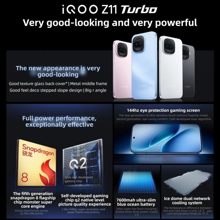 vivo iQOO Z11 Turbo, 16GB+256GB, Ultrasonic 3D Fingerprint, 6.59 inch Android 16 OriginOS 6 Snapdragon 8 Gen 5 Octa Core, OTG, NFC, Network: 5G, 16GB+256GB