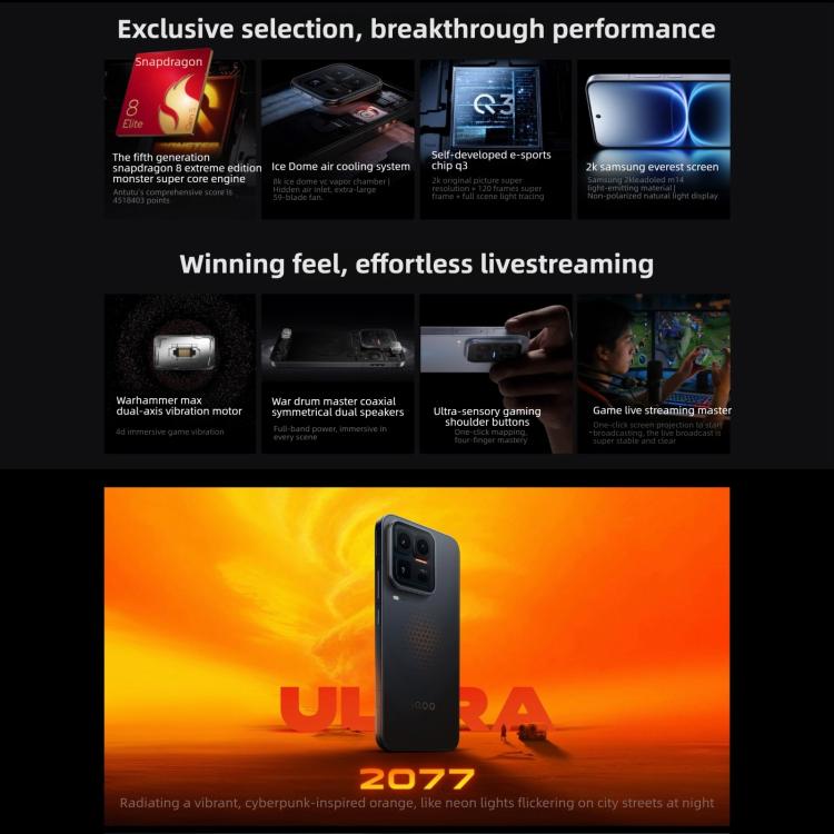 vivo iQOO 15 Ultra, 16GB+512GB, Ultrasonic 3D Fingerprint, 6.85 inch Android 16 OriginOS 6 Snapdragon 8 Elite Gen 5 Octa Core, OTG, NFC, Network: 5G, Support Google Play, 16GB+512GB