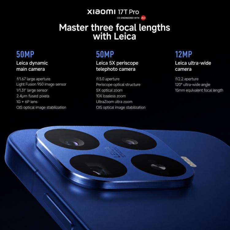 Xiaomi 17T Pro, 12GB+512GB, Screen Fingerprint, 6.83 inch Xiaomi HyperOS 3 Dimensity 9500 Octa-Core, NFC, Network: 5G, 12GB+512GB