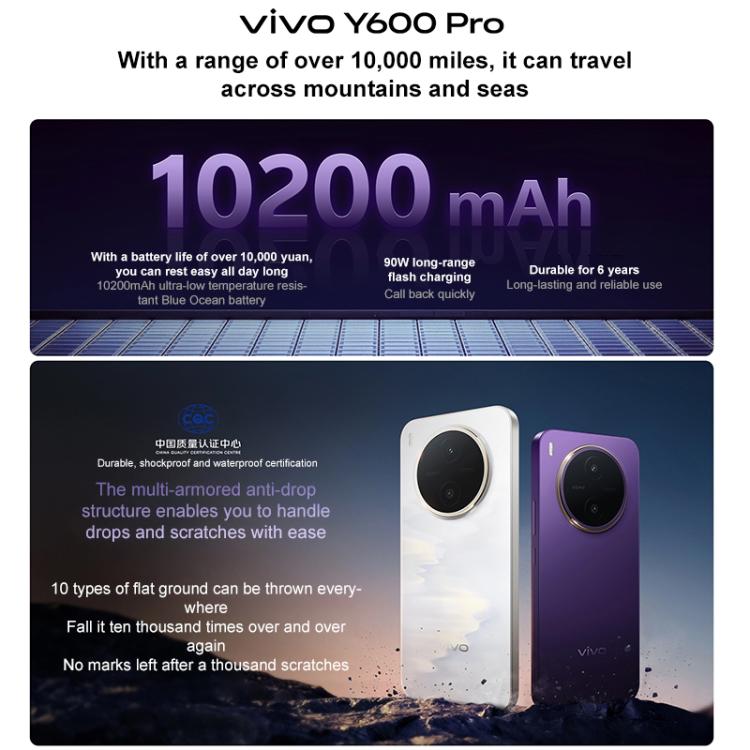 vivo Y600 Pro, 8GB+512GB, In-screen Fingerprint, 6.83 inch Android 16 OriginOS 6 Dimensity 7300e Octa Core, OTG, NFC, Network: 5G, 8GB+512GB