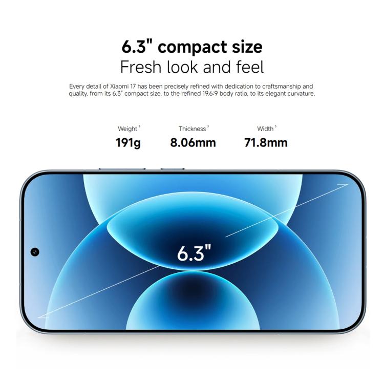 Xiaomi 17 Global, 12GB+256GB, Ultrasonic Fingerprint, 6.3 inch Xiaomi HyperOS 3 Snapdragon 8 Elite Gen 5 Octa Core, NFC, Network: 5G, 12GB+256GB