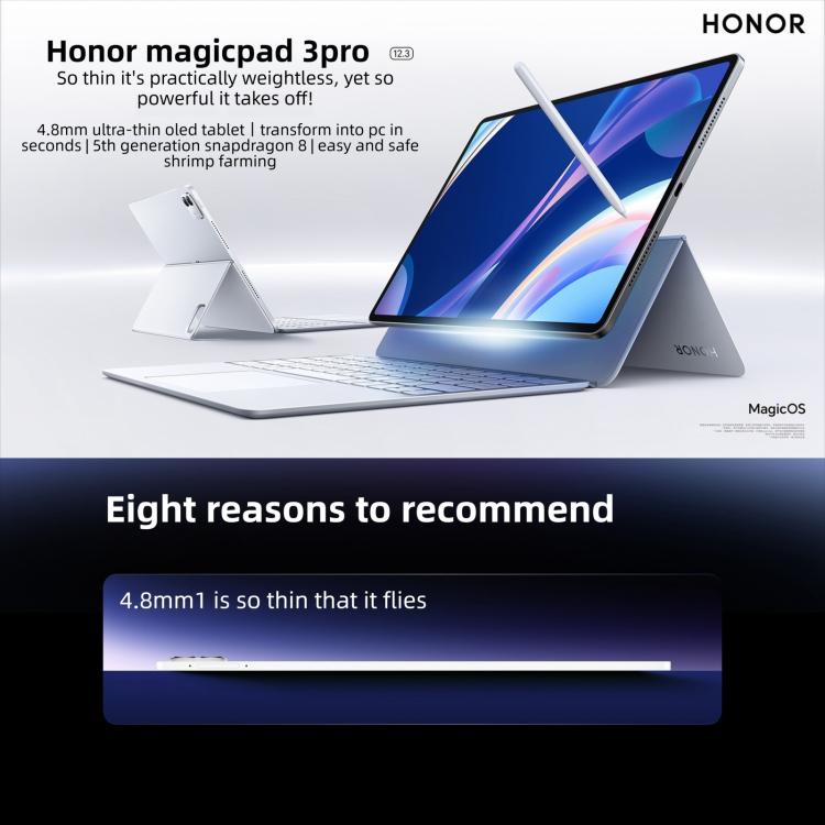 Honor MagicPad3 Pro 12.3 inch WiFi Tablet PC, 16GB+512GB MagicOS 10 Qualcomm Snapdragon 8 Gen5 Octa Core, 16GB+512GB