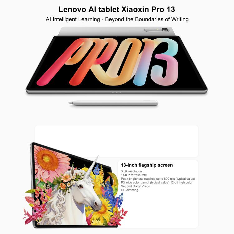 Lenovo Xiaoxin Pad Pro 13, 13 inch 3.5K AI Learning Tablet WiFi, 8GB+256GB, Android 16, Snapdragon 8s Gen4,US Plug, 8GB+128GB