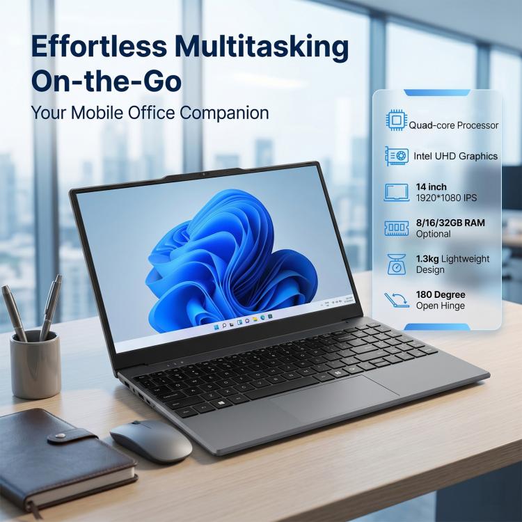 E140C 14 inch Lightweight Laptop, 8GB+256GB, Windows 11 Intel Celeron N5095 Quad Core, US Plug, Intel N5095