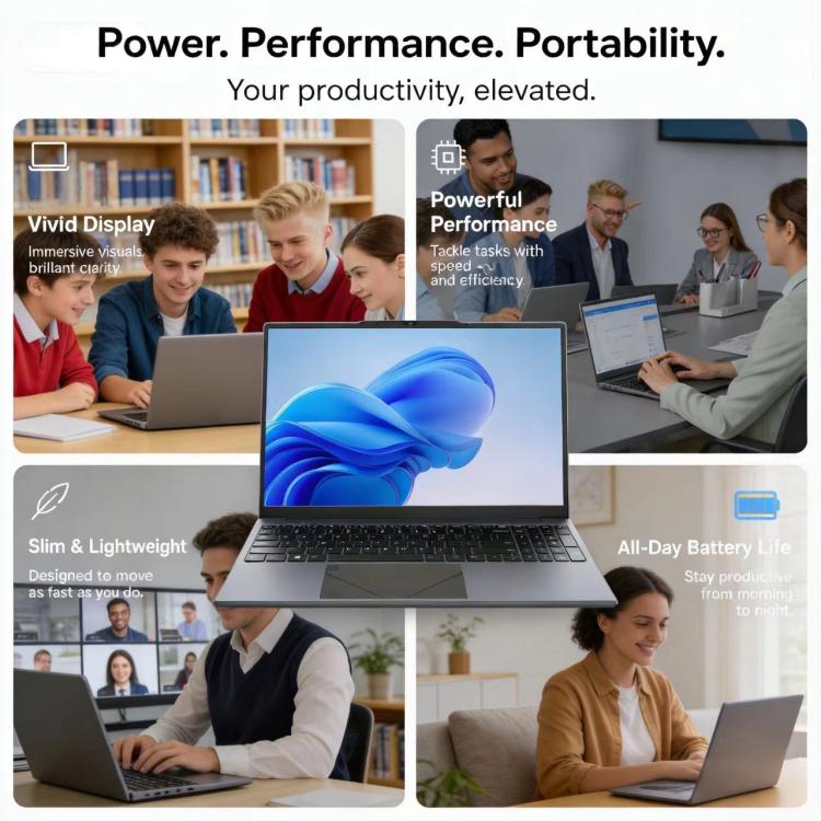 E157 15.6 inch Lightweight Laptop, 8GB+256GB, Windows 11 Intel Twin Lake N100 Quad Core, US Plug, Intel N150