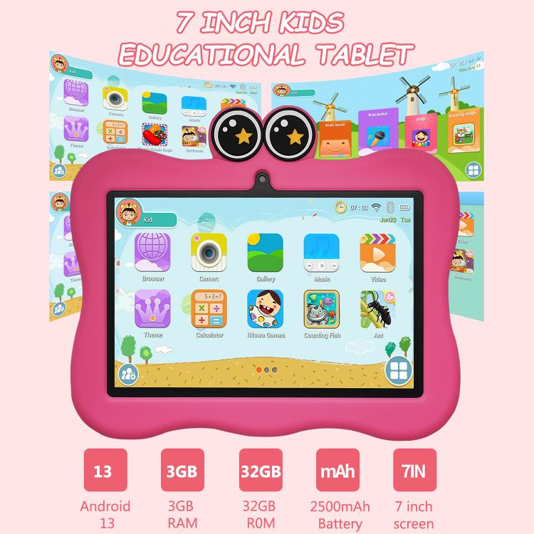 BDF 7 inch WiFi Kids Tablet PC with Crab Silicone Case, 1GB+16GB, Android 8.1 MTK6735 Quad Core CPU, US Plug, 3GB+32GB