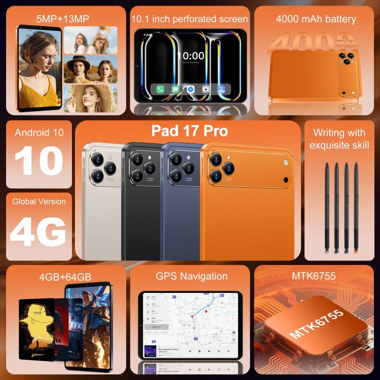 Pab 17 Pro 10.1 inch 4G LTE Tablet PC, 4GB+64GB, Android 10 MTK6755 Octa Core, US Plug, US Plug