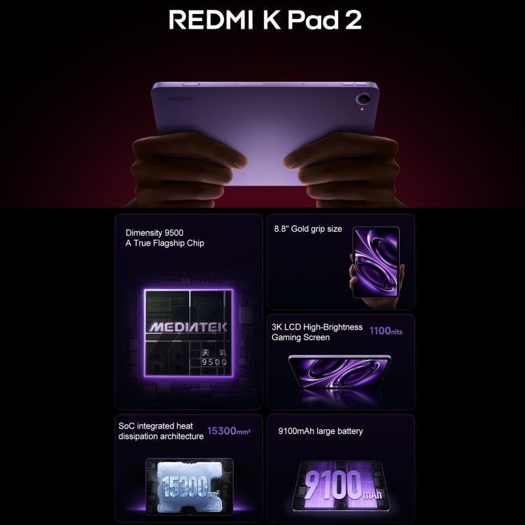 Xiaomi REDMI K Pad 2 8.8 inch, 16GB+512GB, HyperOS 3, MediaTek Dimensity 9500 Octa Core CPU, 16GB+512GB