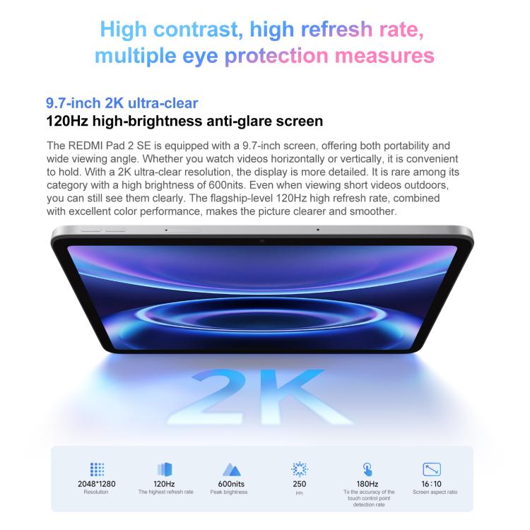 REDMI Pad 2 SE 9.7 inch Tablet PC, 6GB+128GB, HyperOS 3, Snapdragon Gen2 6s Octa Core CPU