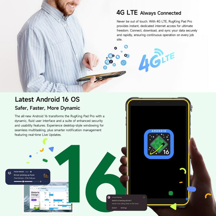 Ulefone Rugking Pad Pro Rugged Tablet PC, 8GB+128GB, 8.68 inch Android 16 Unisoc T7250 Octa Core 4G Network, EU Plug