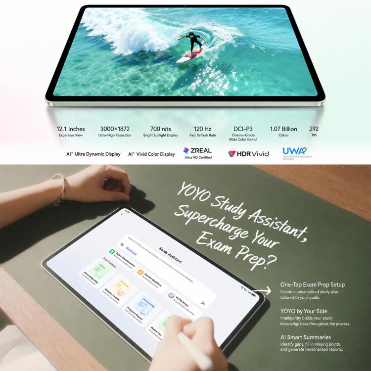 Honor Pad 20 Lite Edition WiFi Tablet PC, 12.1 inch 8GB+128GB MagicOS 10 Qualcomm Snapdragon 7 Gen3 Octa Core, US Plug, Lite Ed. 8GB+128GB